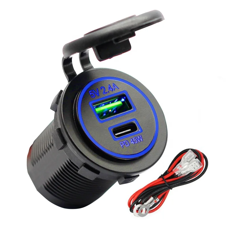 

12V/24V DC Dual PD Type C QC 3.0 USB Quick RV Marine Boat Charger Socket