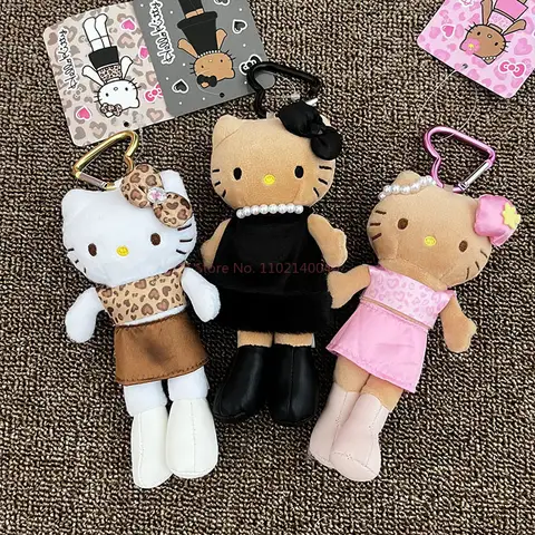 산리오 헬로 키티 레오파드 무늬 긴 다리 봉제 인형 키체인, 귀여운 검은 피부, Kt 고양이 푹신한 인형 장난감 펜던트, 생일 선물