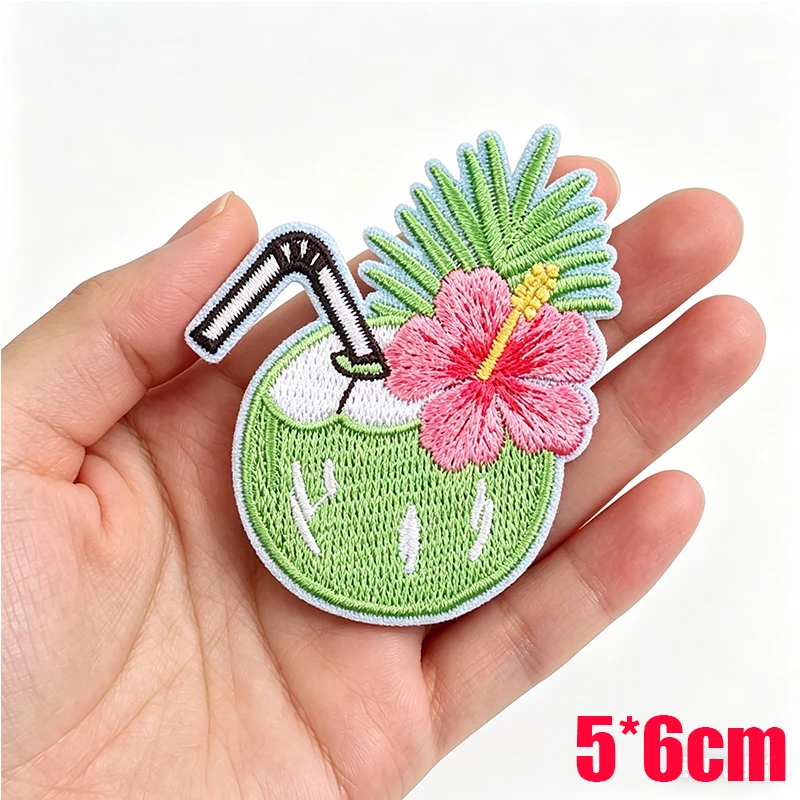 2026 Cartoon Summer Tropical style Embroidered Patches Coconut Shell Hat Slippers Patch Iron On Patches For Clothing Decoration view 5