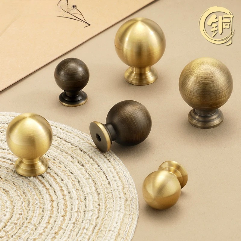 

Antique Brass Round Cabinet Handles Drawer Knobs Solid Bronze Knob Retro Brass Kitchen Hardware for Cupboard Furniture
