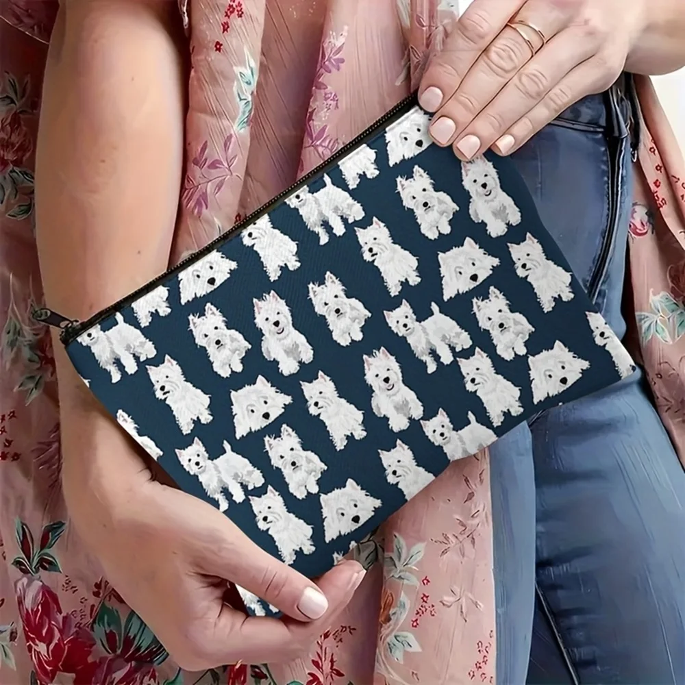 1 Piece Solid Color West Highland Terrier Makeup Bag - Multifunctional Zipper Pouch for Women, Perfect Travel Zipper Storage Bag, Fun Birthday Gift