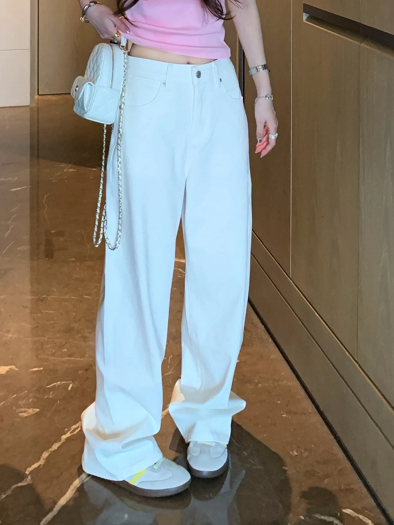 

High Waist Loose Wide Leg Straight Jeans Women's White Denim Pants Spring Summer New Style Versatile Ladies High Waist Jeans