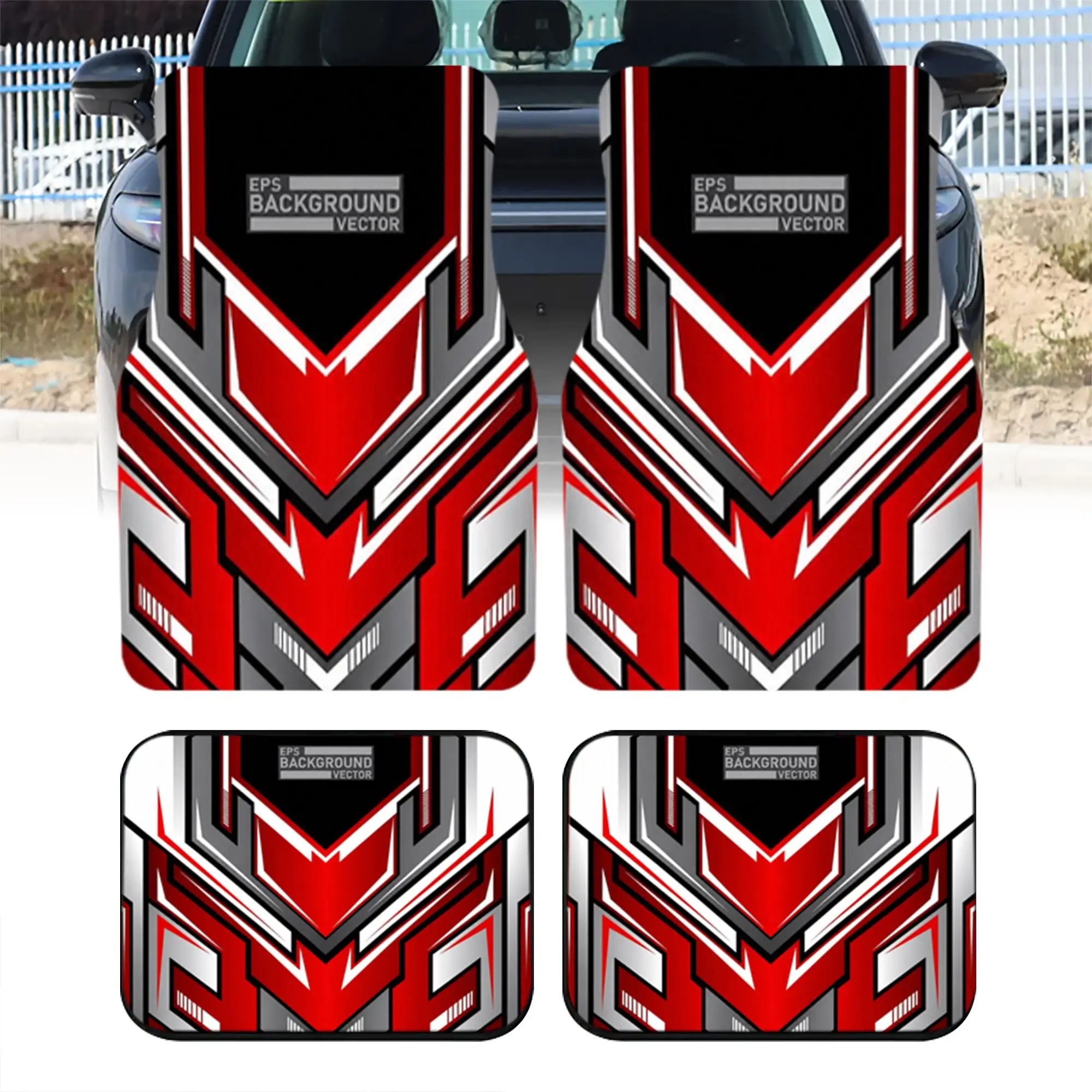 2pcs/4pcs Universal Car Floor Mats, Bold Red And Silvery Geometric Arrow Print, Trendy Automotive Interior Decor, Non Slip Vehic