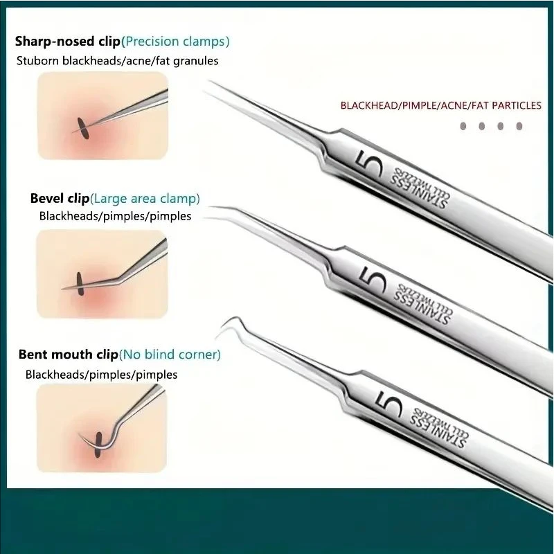 8pcs 스테인레스 스틸 스플린터 여드름 클립 초극세 족집게 셀 클립 여드름 바늘 도구 여드름 클립 미용실 여드름 제거