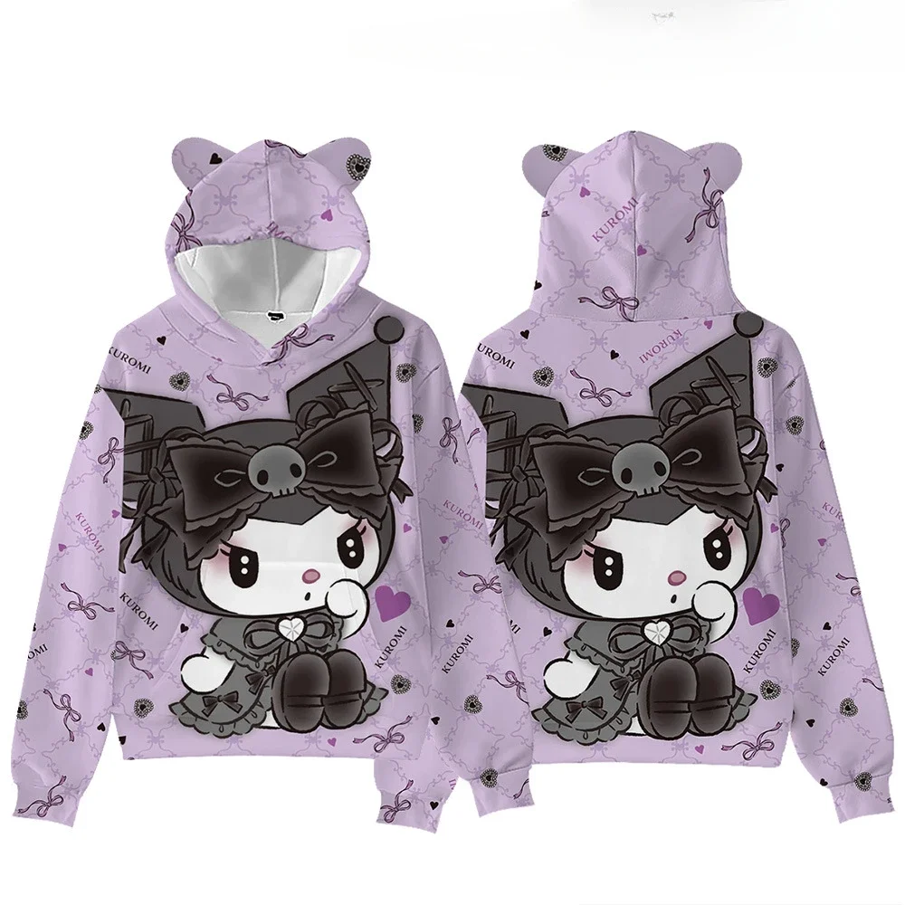 HOT Boys Girls Anime Kawaii Cartoon Kuromi Cat Ear Pullover Hooded Sweatshirt for Adults and Children Children\'s Gifts