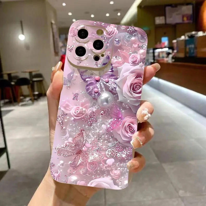 النفط اللوحة الوردي زهرة الورد جراب هاتف آيفون 17 الهواء 16 15 14 13 برو ماكس 12 11 XS X XR 7 8 زائد SE2 غطاء ناعم مقاوم للصدمات