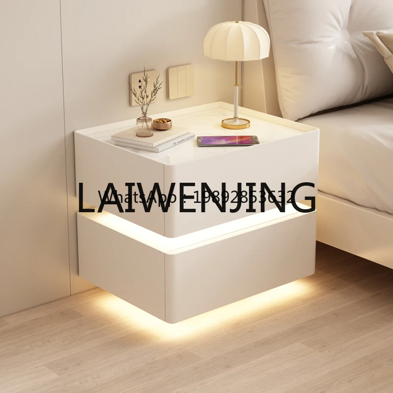 CTG8 with Induction Lamp Household Stone Plate Bedside Cabinet Bedroom Wedding Storage Cabinet Leather