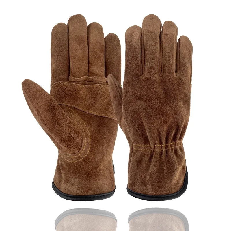 Flex Grip Leather Work Gloves Stretchable Wrist Tough Cowhide Working Glove Garden Mechanical Repaire Gloves Wear-resistant