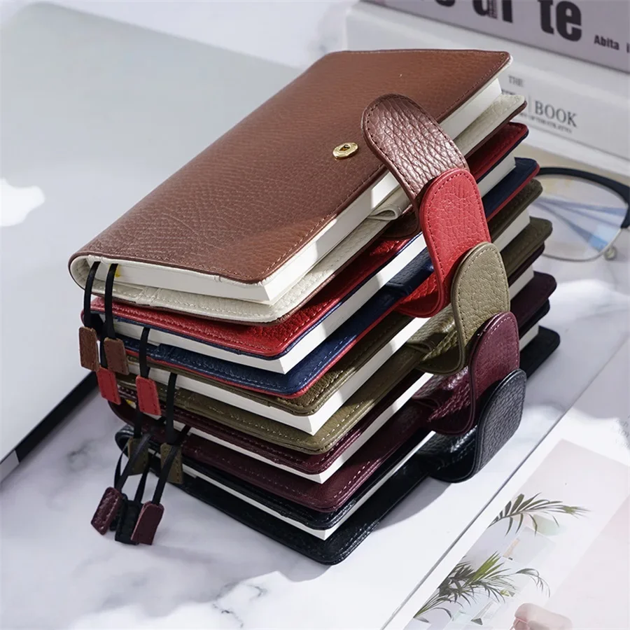 A6 Size Companion Travel Journal Genuine Cowhide Hobo Cover Notebook Organizer with Back Pocket and Clasp Replace Paper Book