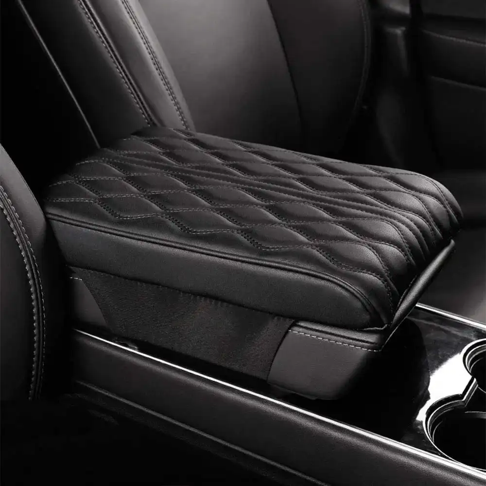 PU Leather Car Armrest Pad Cover Universal Center Console Wave Embroider Auto Seat Box Protection Cushion Hand Supports