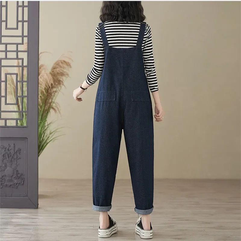 Autumn Casual All-match Denim Jumpsuit for Women Spring New  Loose Simple Overalls Female Solid Cowboy Romper Ropa De Mujer