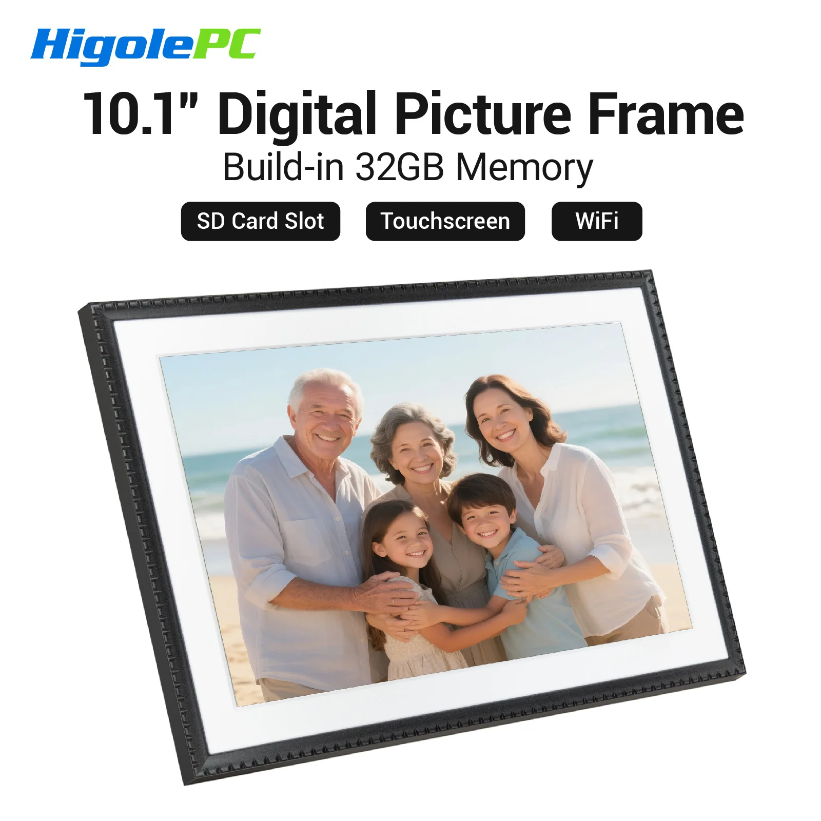 

Higole 10.1'' WiFi Digital Photo Frame 32GB Wall Mountable 1280x800 IPS HD Touch Screen Frameo Smart Digital Picture Frame Gift