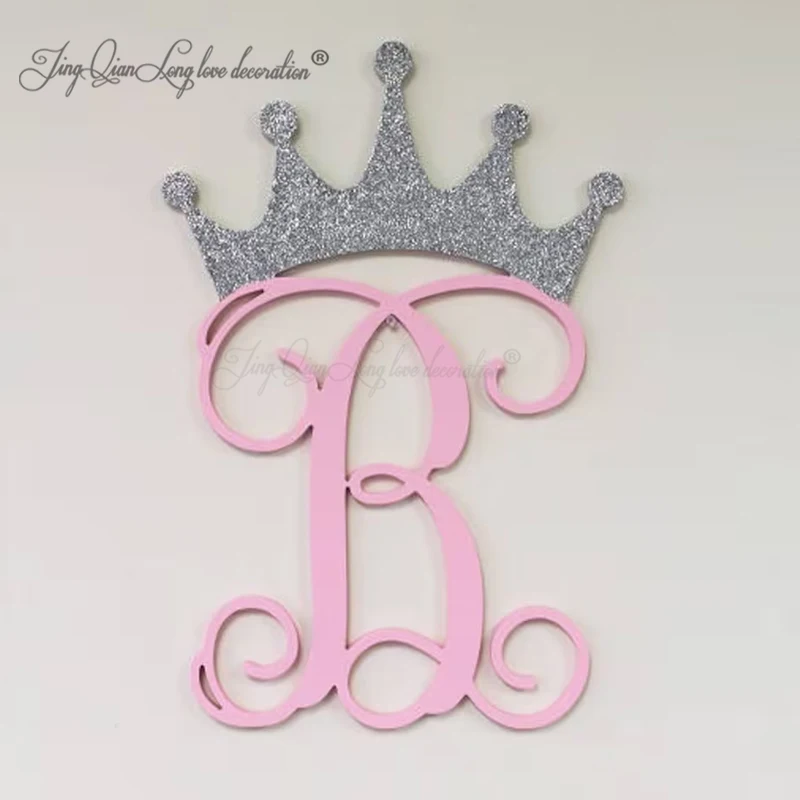 Custom Princess Crown Monogram Cutout, Single Letter with Princess Crown, Glittered Crown Letter, Princess Nursery Decor, Decor