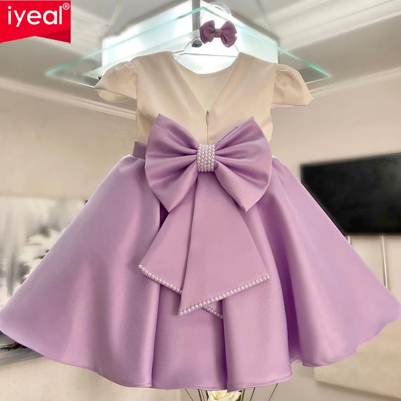 

IYEAL Girls' Dress Princess Dress Little Host Bowtie Bubble Sleeve Dress Baby Girls Birthday Party Dress