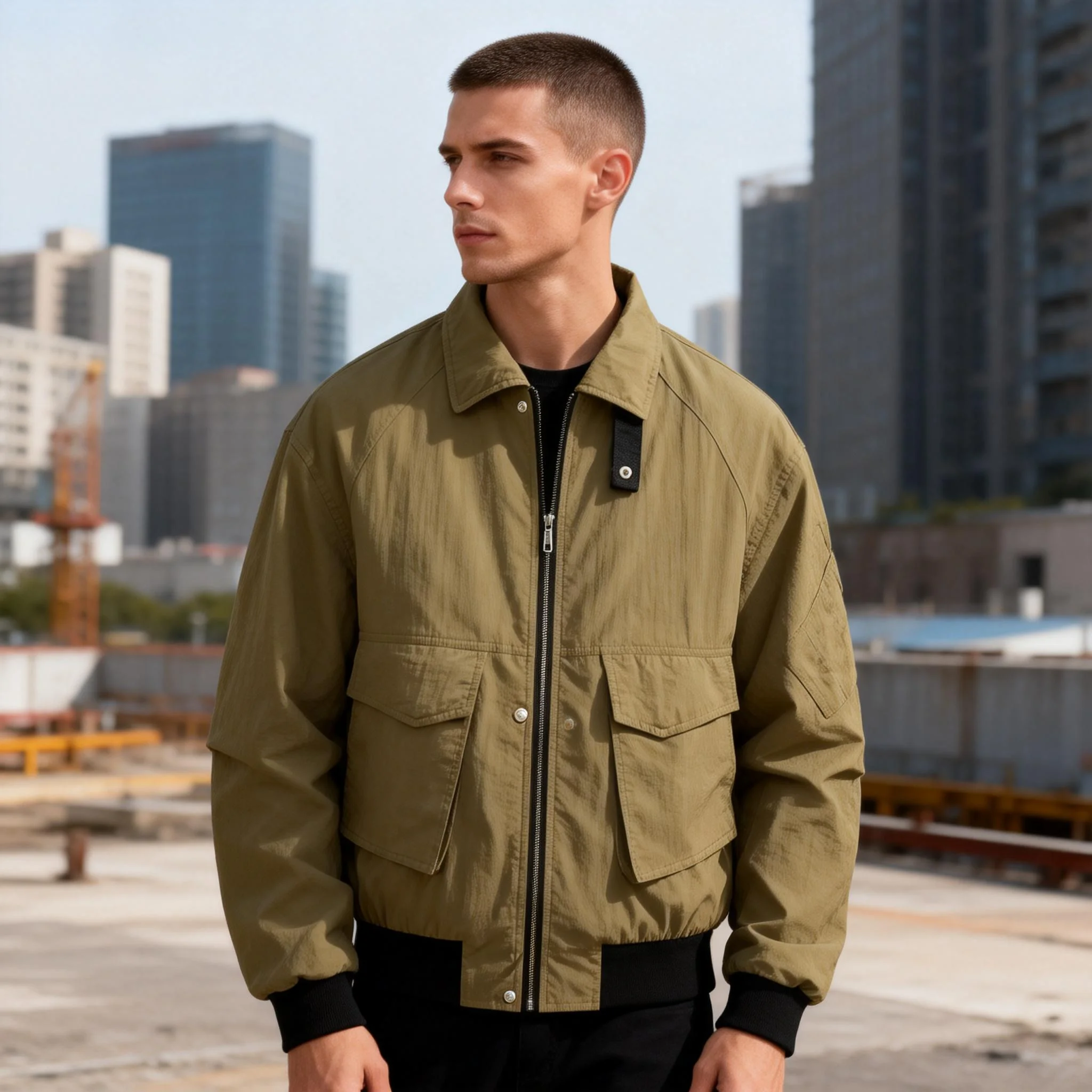 

Spring Autumn Men Jacket Trendy American Multi Pocket Zipper Coats Simple Japanese Style Lightweight Turndown Collar Windbreaker