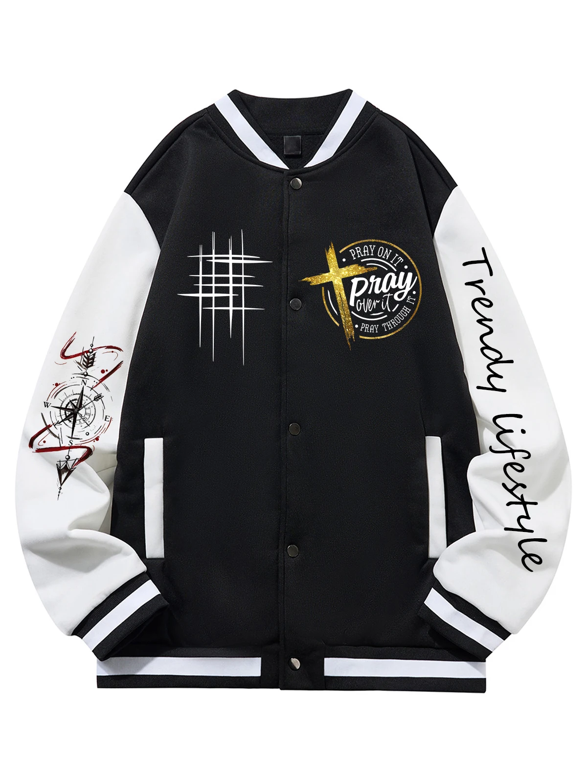 

Black Blue Green Double-Sided Print Jacket Loose Oversized XS-XXL Unisex Baseball Jacket Streetwear Coat Warm Fleece Soft Jacket