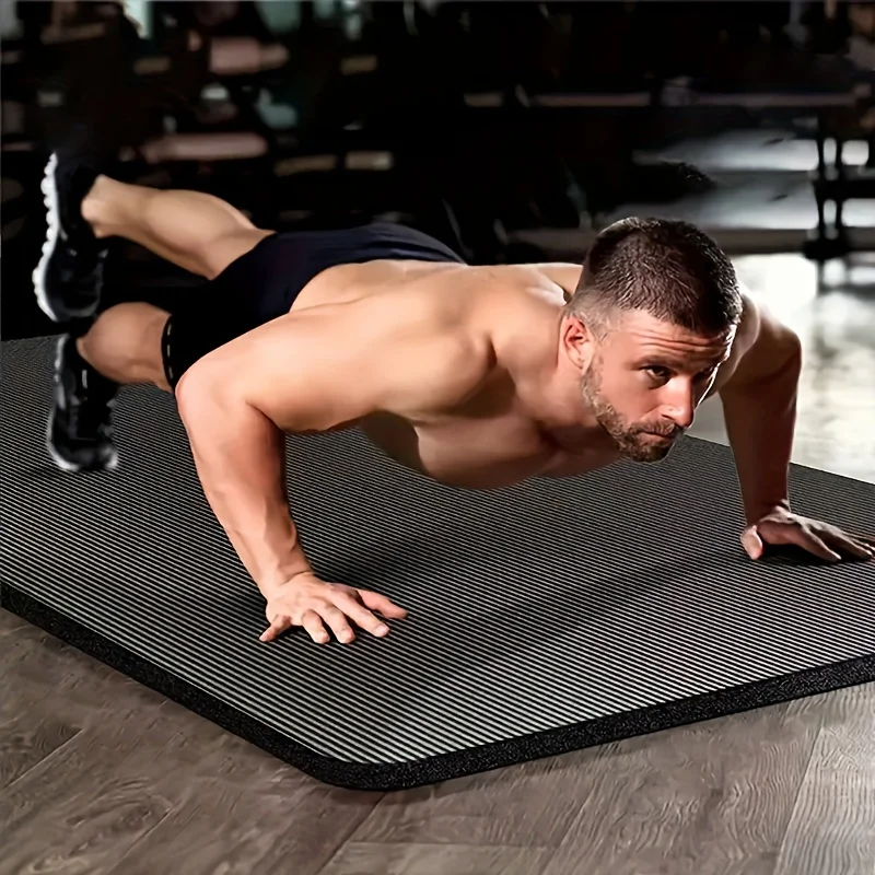 Herren Ultra-Dicke Sportmatte, 10mm Dicke Schwarze Yogamatte, Schalldicht und Stoßabsorbierend, Sehr Geeignet für Heim- und Fitnessübungen – Detail 8