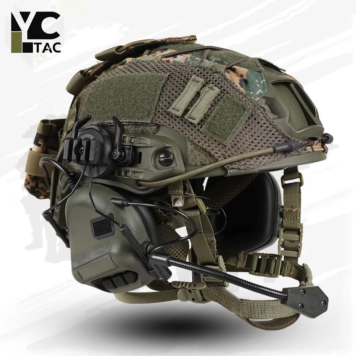 YCTAC 4in1 Tactical Helmet withHeadset  Adjustable Airsoft Paintball Mask  Protective Gear for Outdoor Military Hunting Shooting
