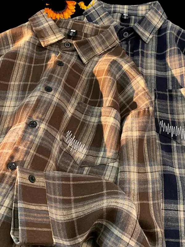 

Винтажная мужская куртка в клетку, однотонная, повседневная, свободного кроя, в американском стиле, для весенне-осеннего сезона