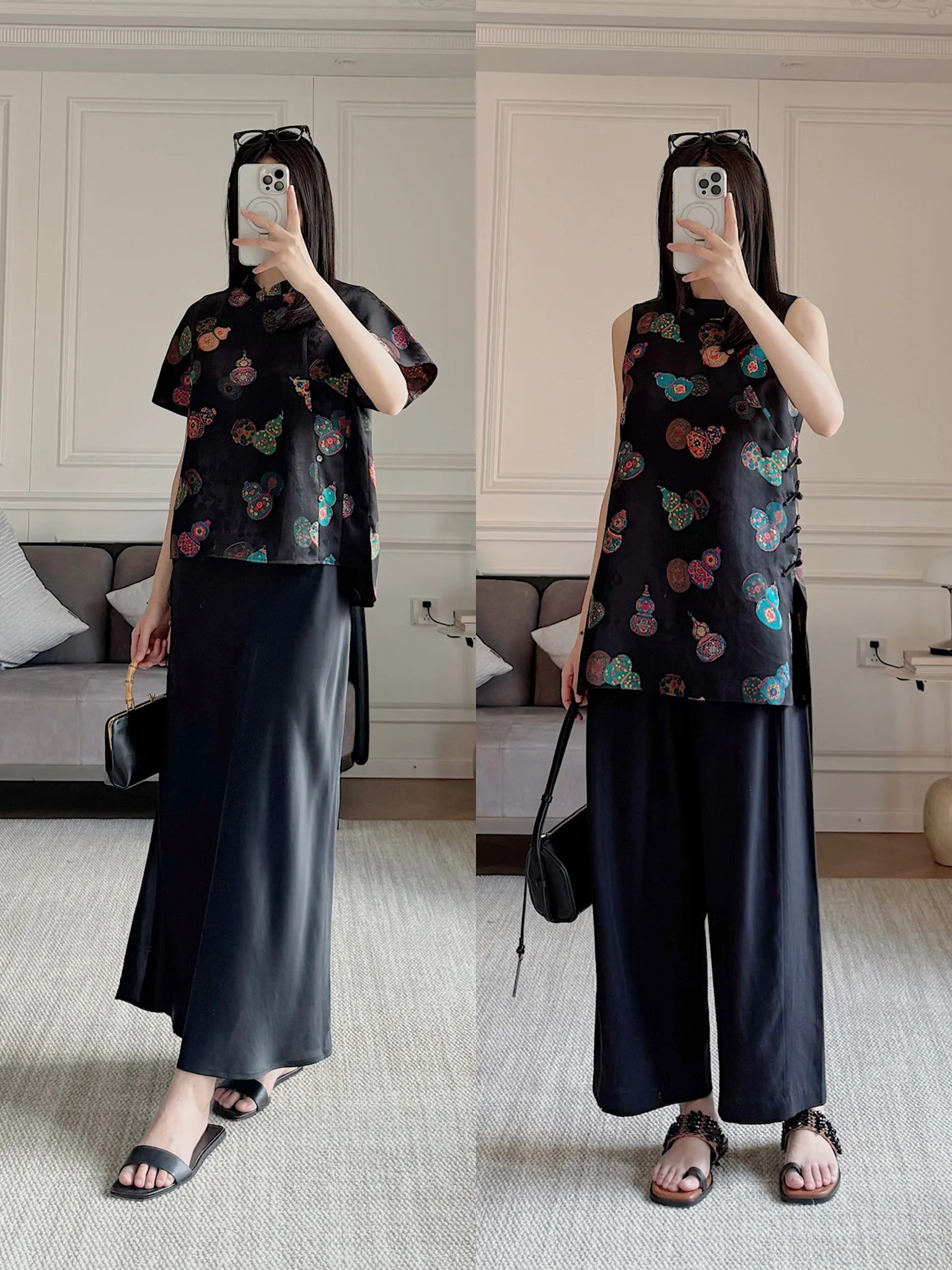 

Новый китайский шелковый длинный жилет с цветочным кружевом, асимметричным подолом, в семи цветах, традиционный, из шелка сянъюнь, топ-жилетка.