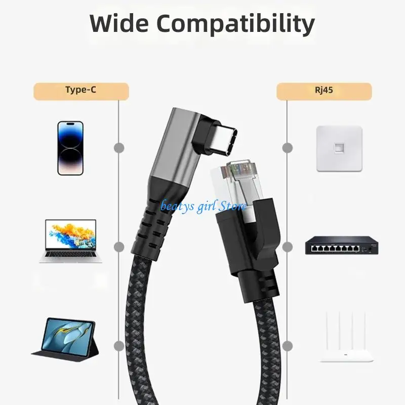 C7AB USB C To RJ45 Ethernet Networking Cable 2.5Gbps Fast Data Transfer For Office Home