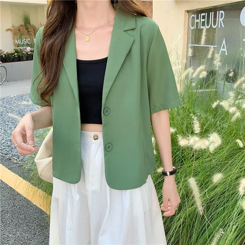 Women's Summer Chiffon New Small Suit Coat Fashion Candy Color Button Tops Lightweight Breathable Short Sleeve Versatile Coat