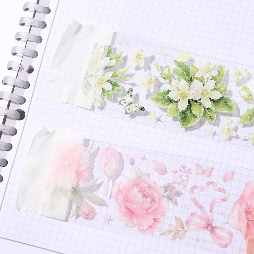Schulbedarf DIY Blumen-PET-Band Transparentes Schleifen-Blumen-Aufkleberband Buntes Tagebuch-Dekorationsband für Journaling – Detail 8