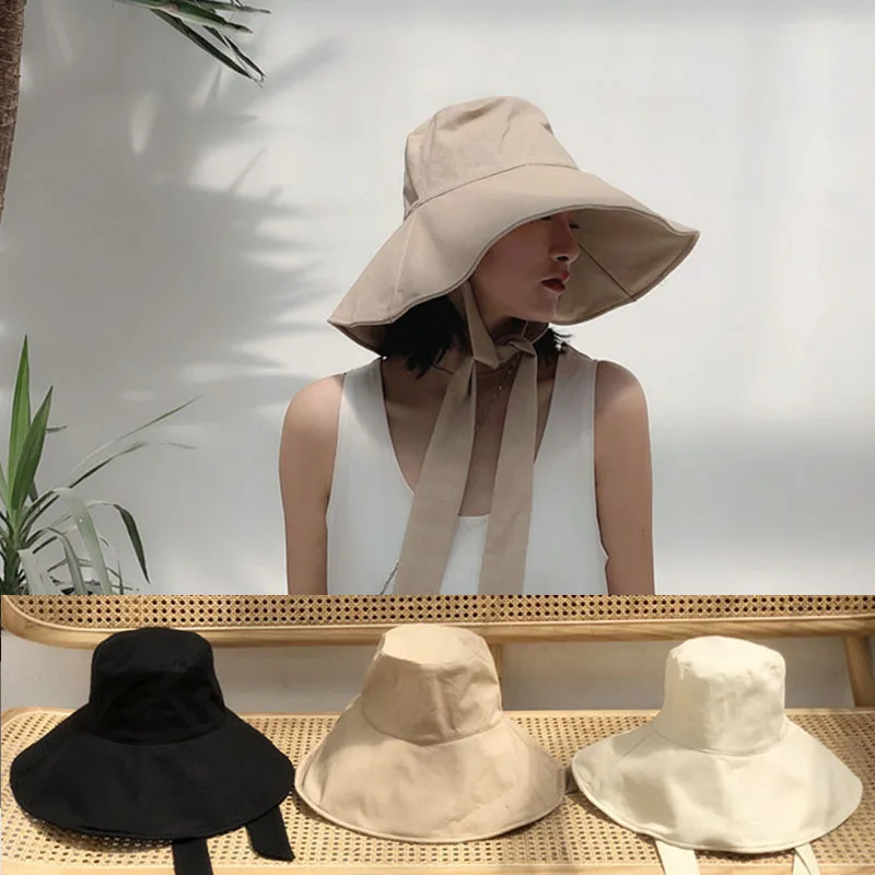 Wide Brim Sun Hat Women\'s Foldable Travel Packable Bucket Hat Sunscreen Cotton Linen Beach Versatile Hat Fisherman Hat