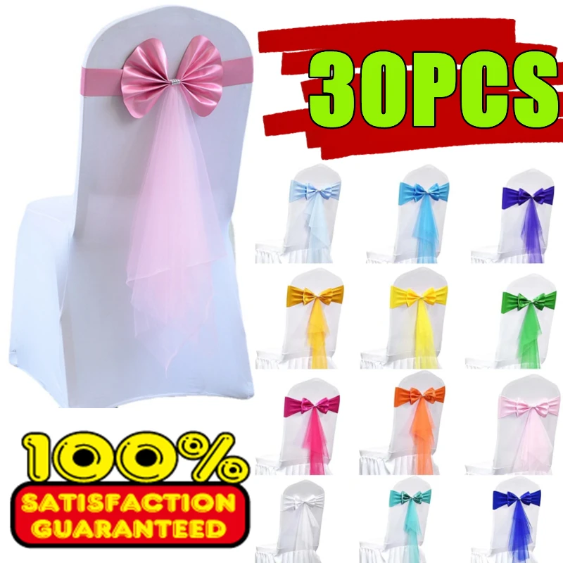 

10/50/100PCS Chair Sashes Stretch Spandex Chair Bow Knot Bands With Butterfly Organza Ribbon Wedding Banquet Fair Meeting Decor