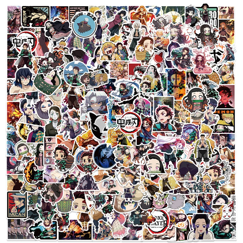 50/100/200 Uds. Pegatinas de Anime Demon Slayer, Calcomanías de Dibujos Animados de Tanjiro Kamado y Nezuko Kamado, Decoración Clásica de Manga para Teléfono y Coche