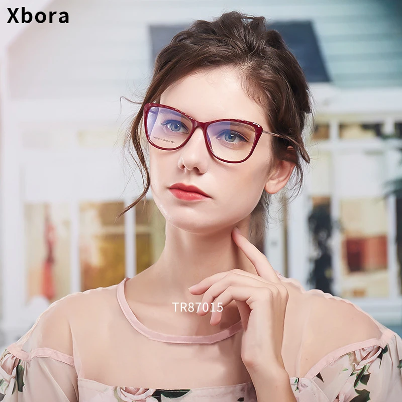 

Xbora Retro TR90 Alloy Glasses Frame For Women Myopia Eyewear Oval Optical Prescription Eyelasses Cat eye Comfort Glasses TR7015