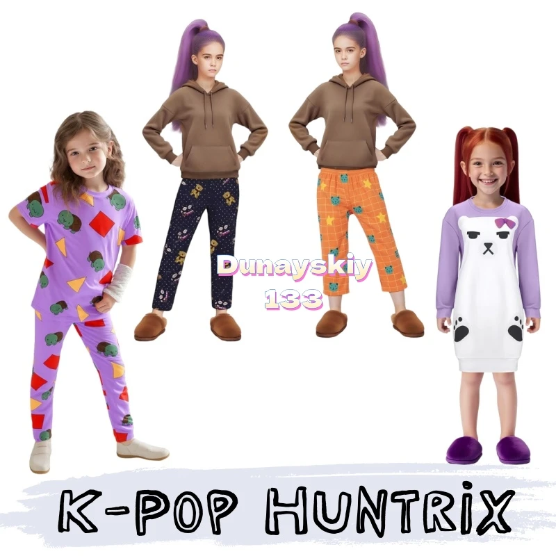 Zoey Rumi Mira KPop Demons Hunter Stroje Cosplay Spódnica dla Dzieci Fioletowa Koszulka Idealna dla Kobiet Dziewcząt Halloween Filmowa Gra Fabularna