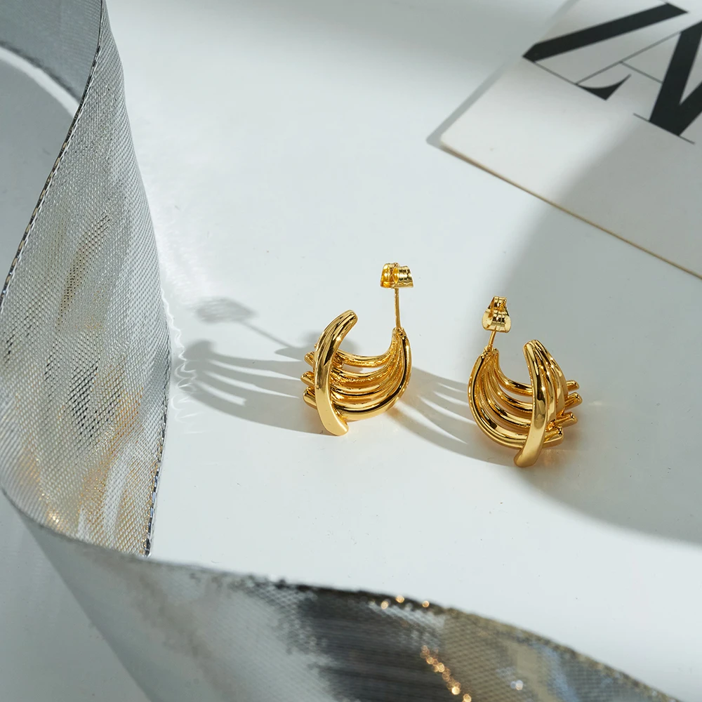 ENFASHION Aretes De Mujer Geometry Line Stud Earrings For Women\'s 18K Gold Plated In Earings Fashion Jewelry Cocktail E241638