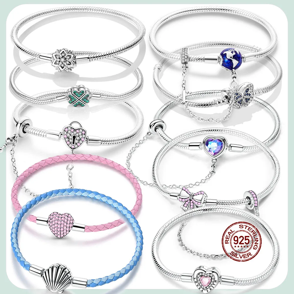 

Лидер продаж, браслеты из стерлингового серебра 925 пробы 17-20 см, браслет Forever Love с бабочкой и сердцем, подходит для DIY, подвески, бусины, модные женские украшения