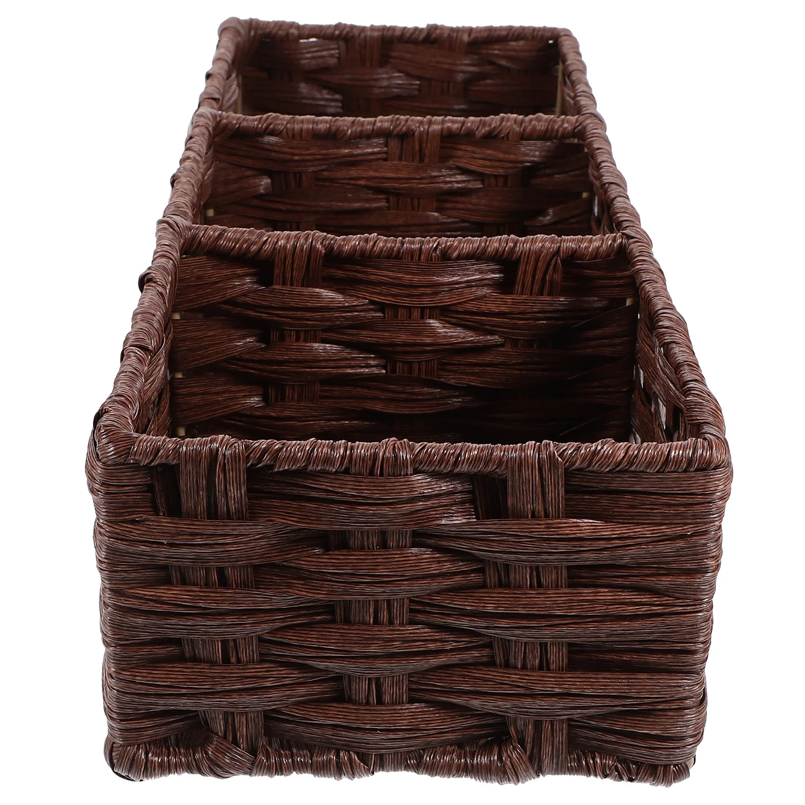 

Imitation Rattan Storage Basket 3-Compartment Woven Organizer For Desktop Kitchen Sundries Container Household Storage Box