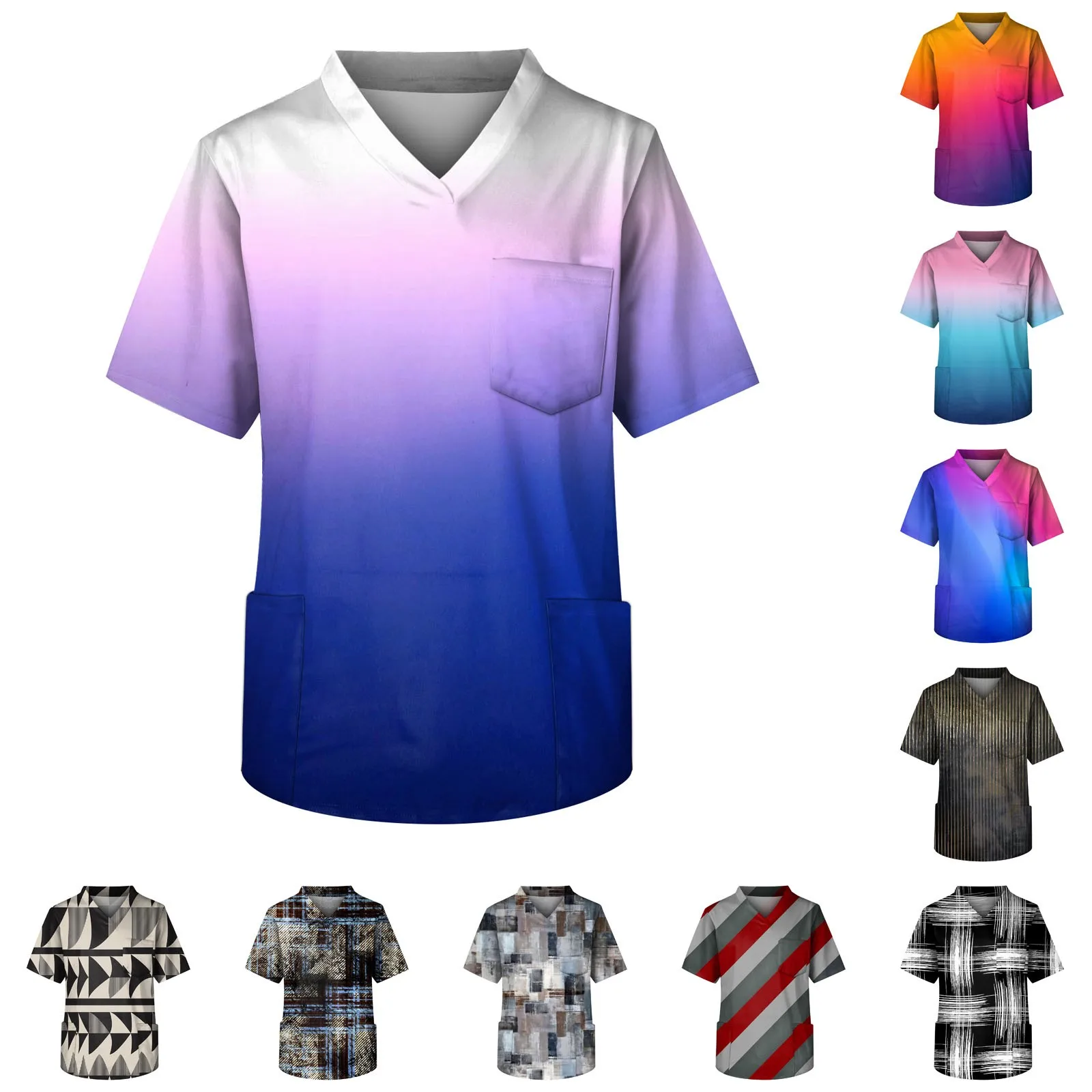 Uniforme de enfermagem monocromático masculino, manga curta, tops com decote em v, camiseta extragrande, profissional masculino, roupas de clínica médica, verão