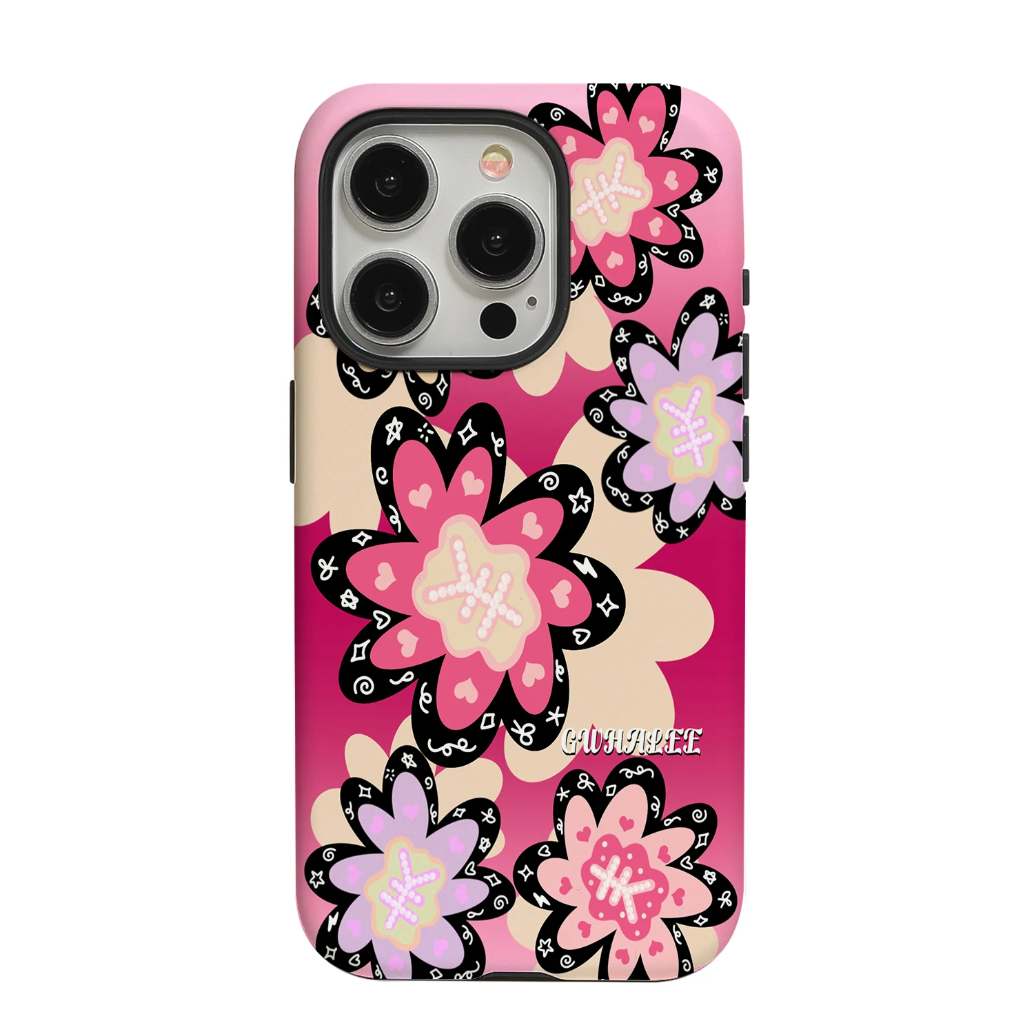 Flower iPhone 16 Promax Filing Round Edge Matte 2-in-1 Phone Case, Small and Cute Personalized Creative Fall Protection Case