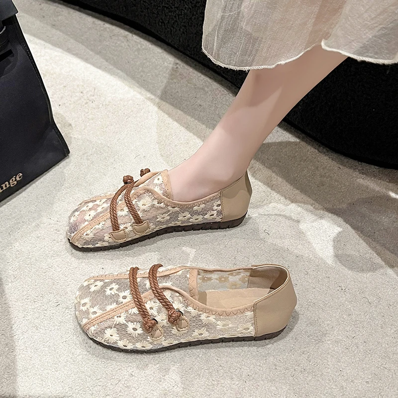 Flat with Round Toe Mesh Yarn 2024 Hot Sale Shoes for Women Summer Breathable Concise Loafers Solid Comfort Women\'s Flats