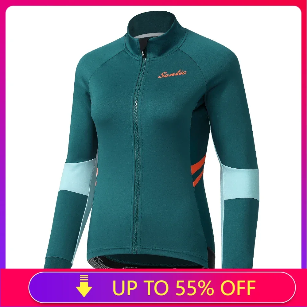 Santic Women's Cycling Jackets Windproof Keep Warm Cycling Jerseys with Pockets MTB Mountain Bike Cycling Jersey WL1C01131