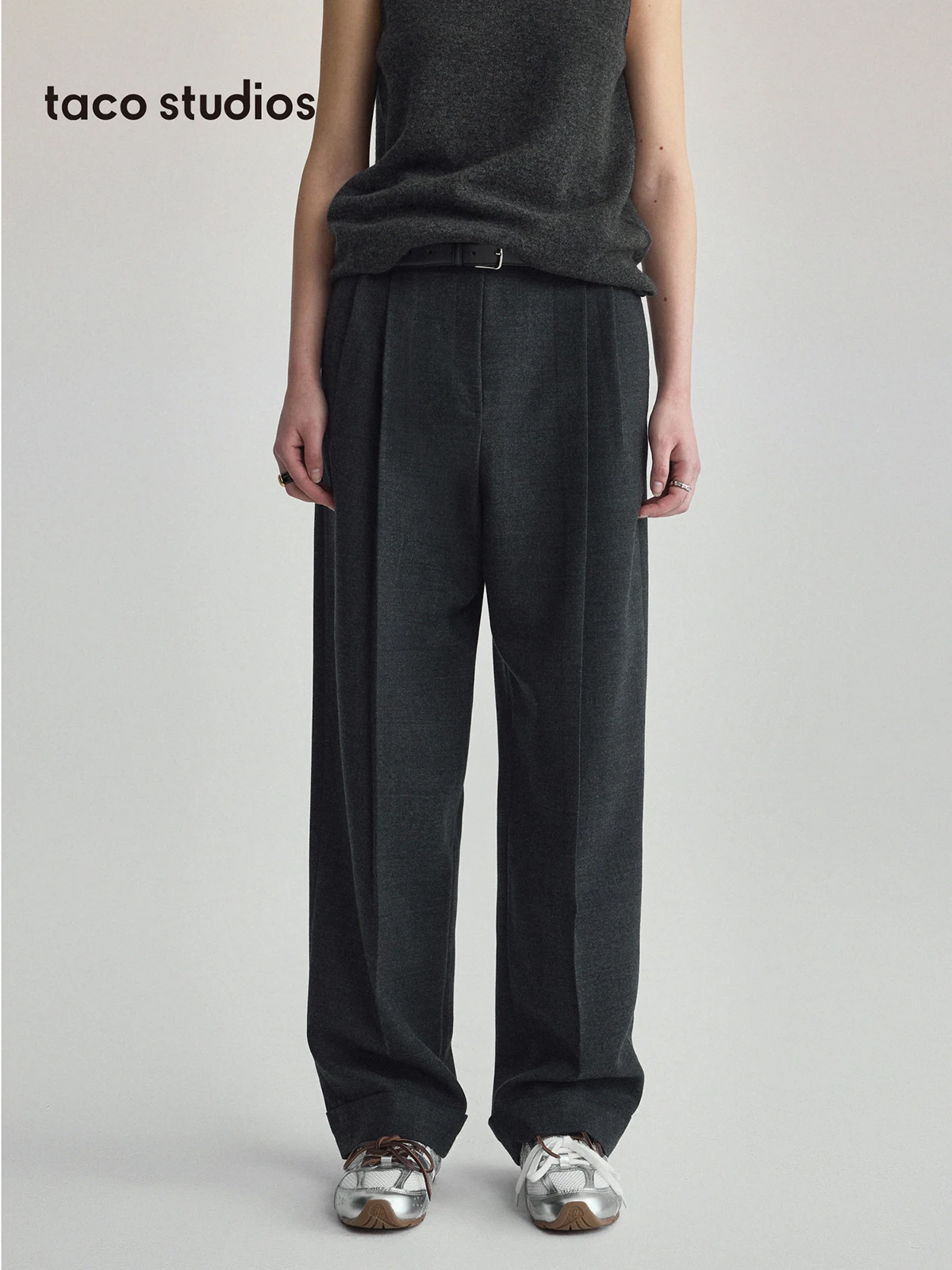 

Повседневные шерстяные брюки Taco Studios свободного кроя с драпировкой, высокой талией и прямыми штанинами, модные, винтажные, трендовые