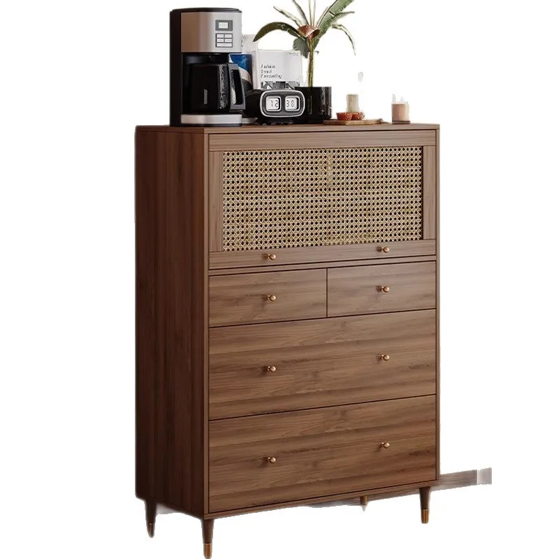 

Rattan side cabinet, wabi-sabi antique solid wood chest, home kitchen
