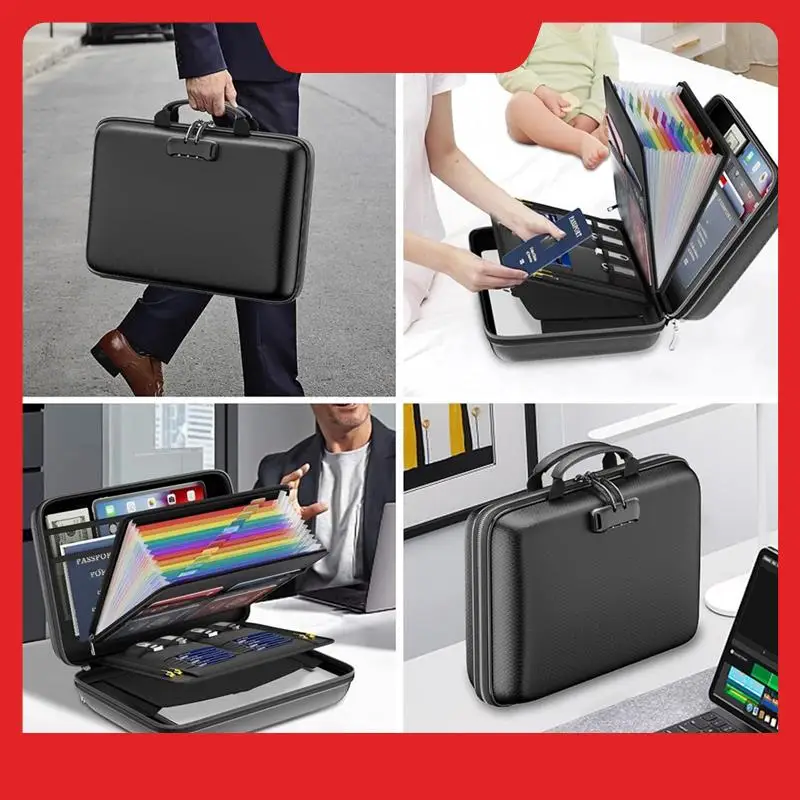 Fireproof File Organizer Hard-Shell Case Fireproof Document Box With 13 Accordion File Folder, For Important