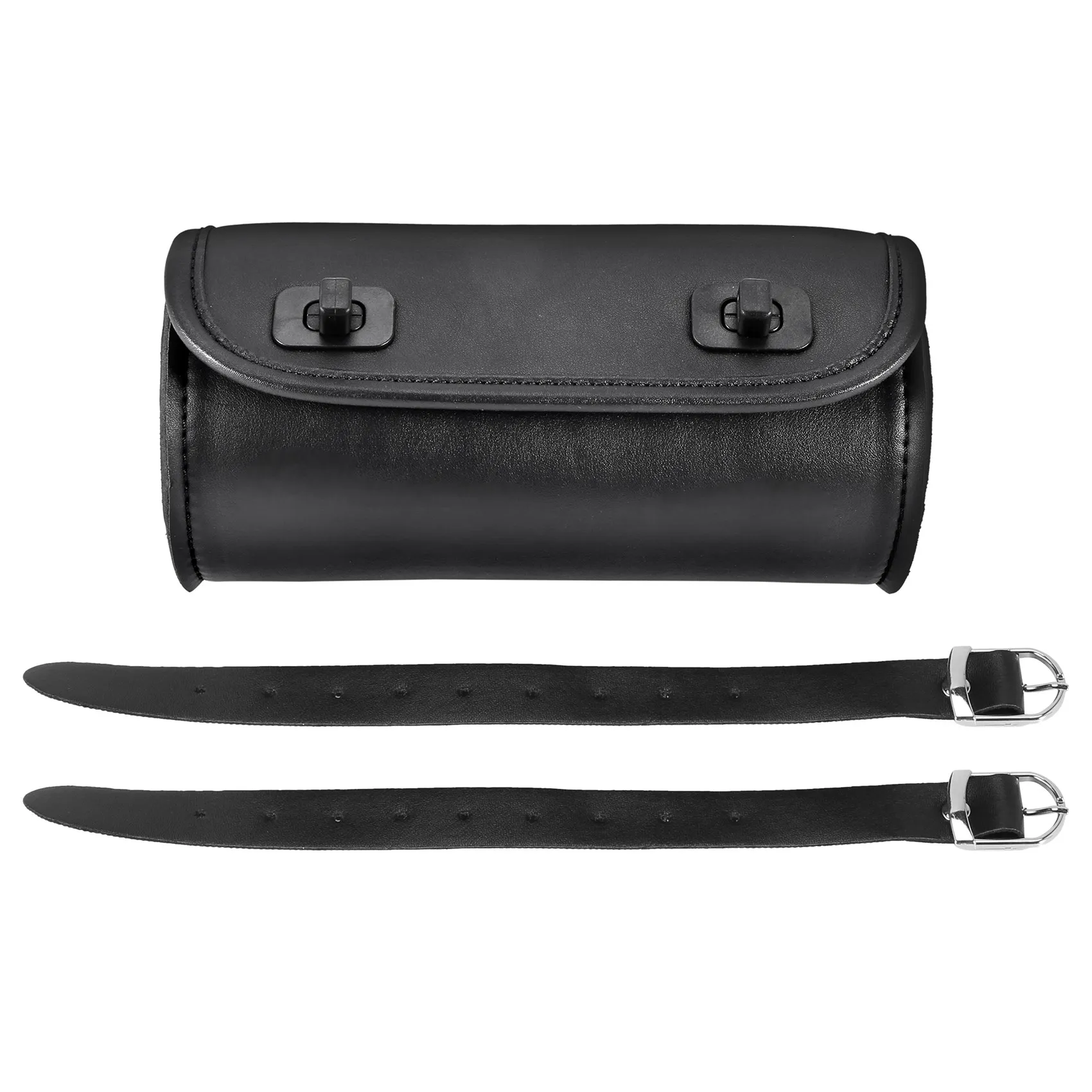 

Ac29-Motorcycle Fork Bag PU Leather Handlebar Tool Pouch Sissy Bar Roll Storage Bag Saddle Bag With 2 Straps, Universal