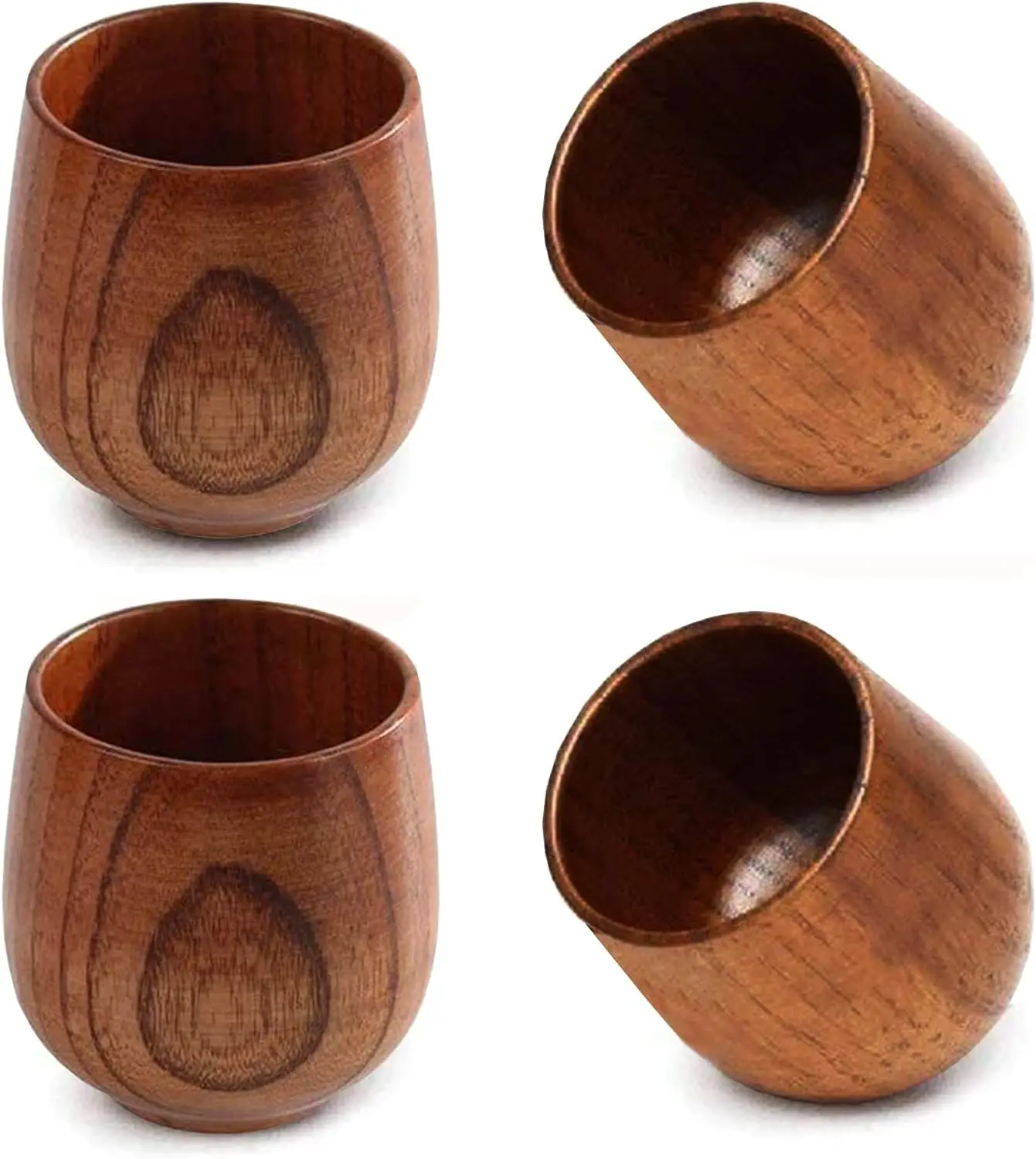 Wooden Tea Cups Top Grade Natural Solid Wood Tea Cup 4 Pack,Wooden Teacups Coffee Mug Wine Mug for drinking Tea Coffee Wine Beer