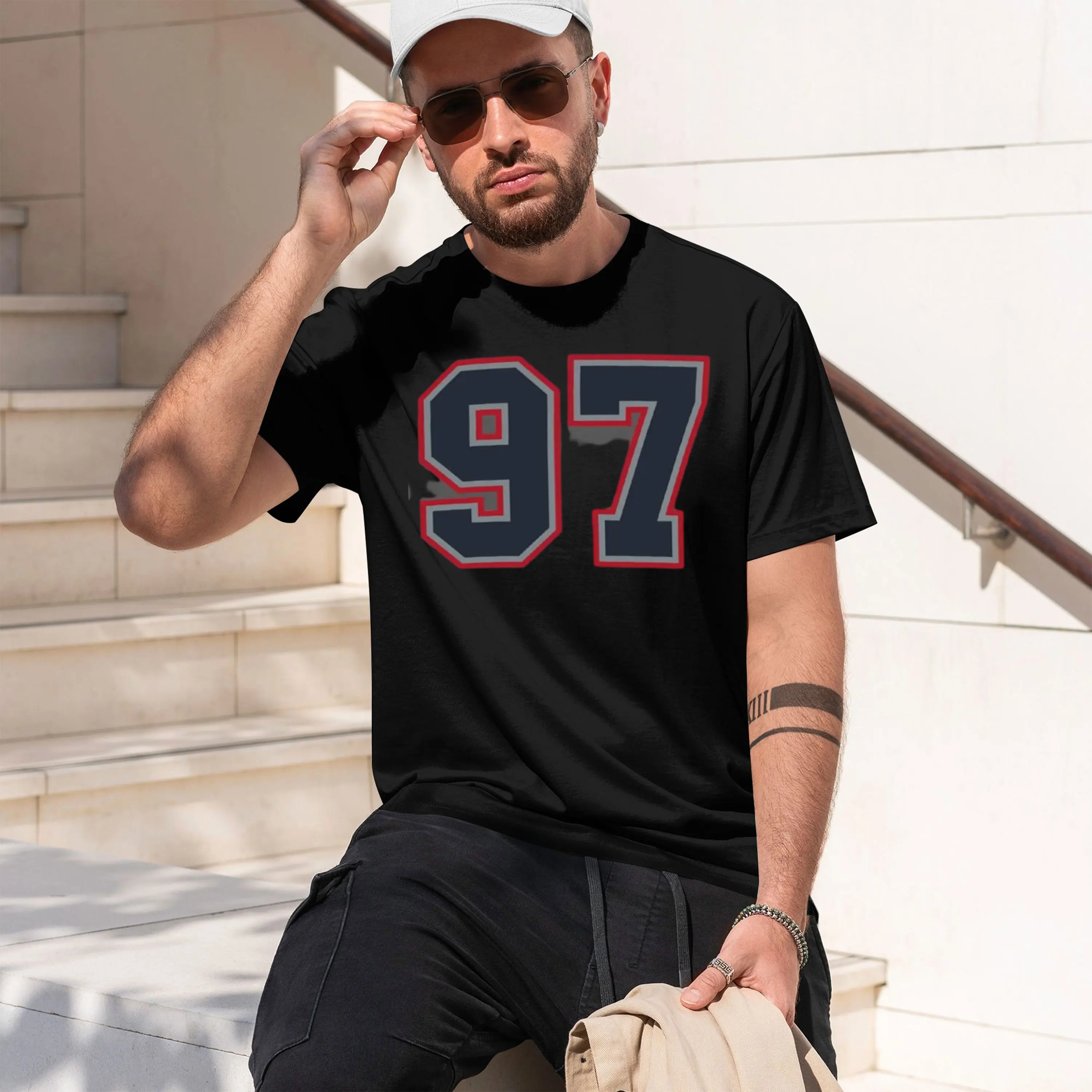 97 Navy Grey Red Sports Number Ninety-Seven T-Shirt man clothes graphs clothing for men 2026 New Model Short-sleeve crewneck T-S