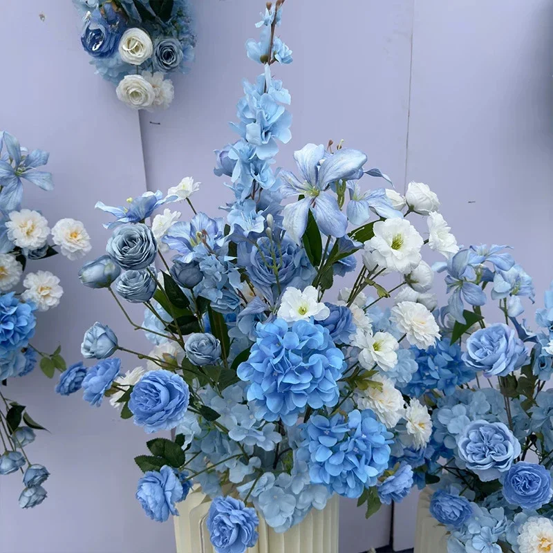 Blue White Flower Runner Wedding Backdrop Decor Party Event Decoration Artificial Flowers Road Lead Flower Ball Hang Flower Row