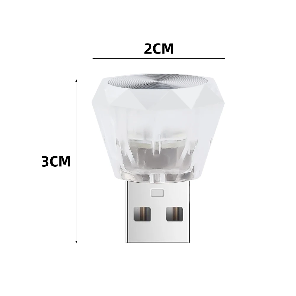 Mini lampe d'ambiance LED USB pour voiture, veilleuse intérieure, ampoule décorative, cristal automatique, coloré, escales flash, maison, 5V, 1 pièce, 3 pièces