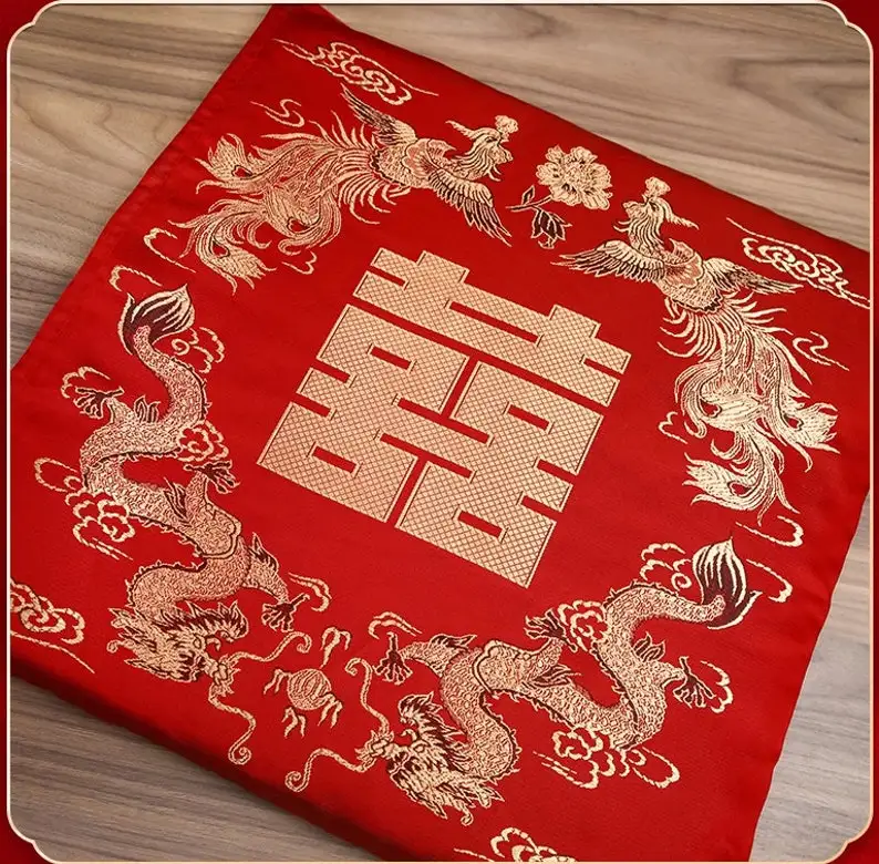 2xChinese Vietnamese Wedding Tea Ceremony Red Double Happiness Dragon Phoenix Kneeling Cushion Pad Red Double Happiness Pad