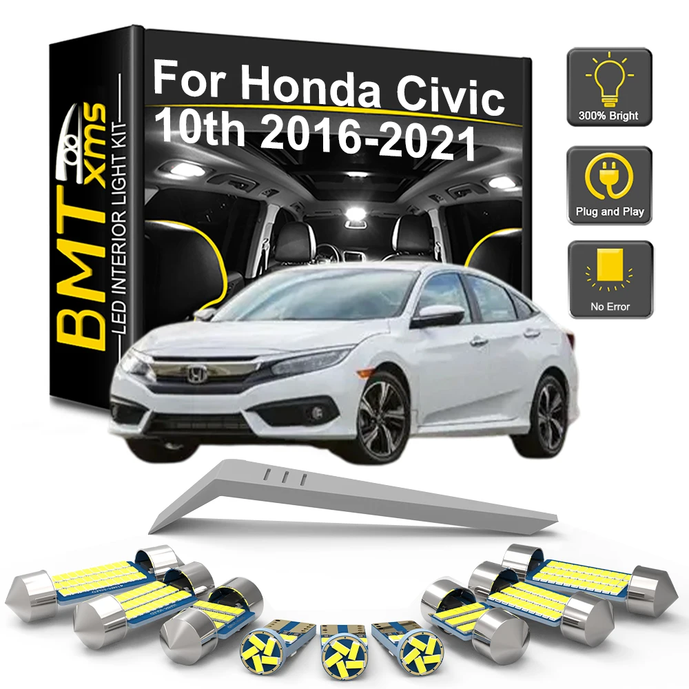 12Pcs LED Bulb Interior Light Kit For Honda Civic 10th Gen 10 MK10 Sedan Touring Hatchback 2016 2017 2018 2019 2020 2021
