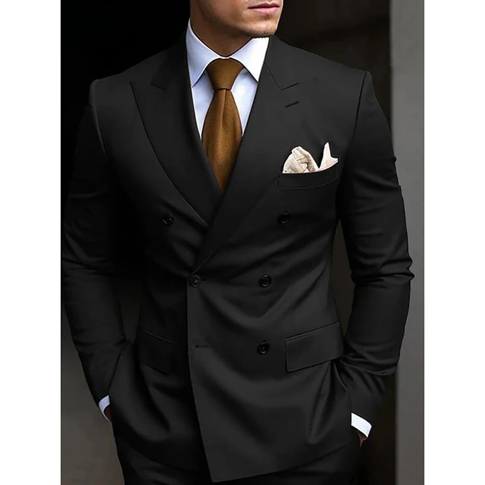 Fashion Slim Fit Men Suit Handsome Double Breasted Male Blazer Two Pieces(Jacket+Pants) Set